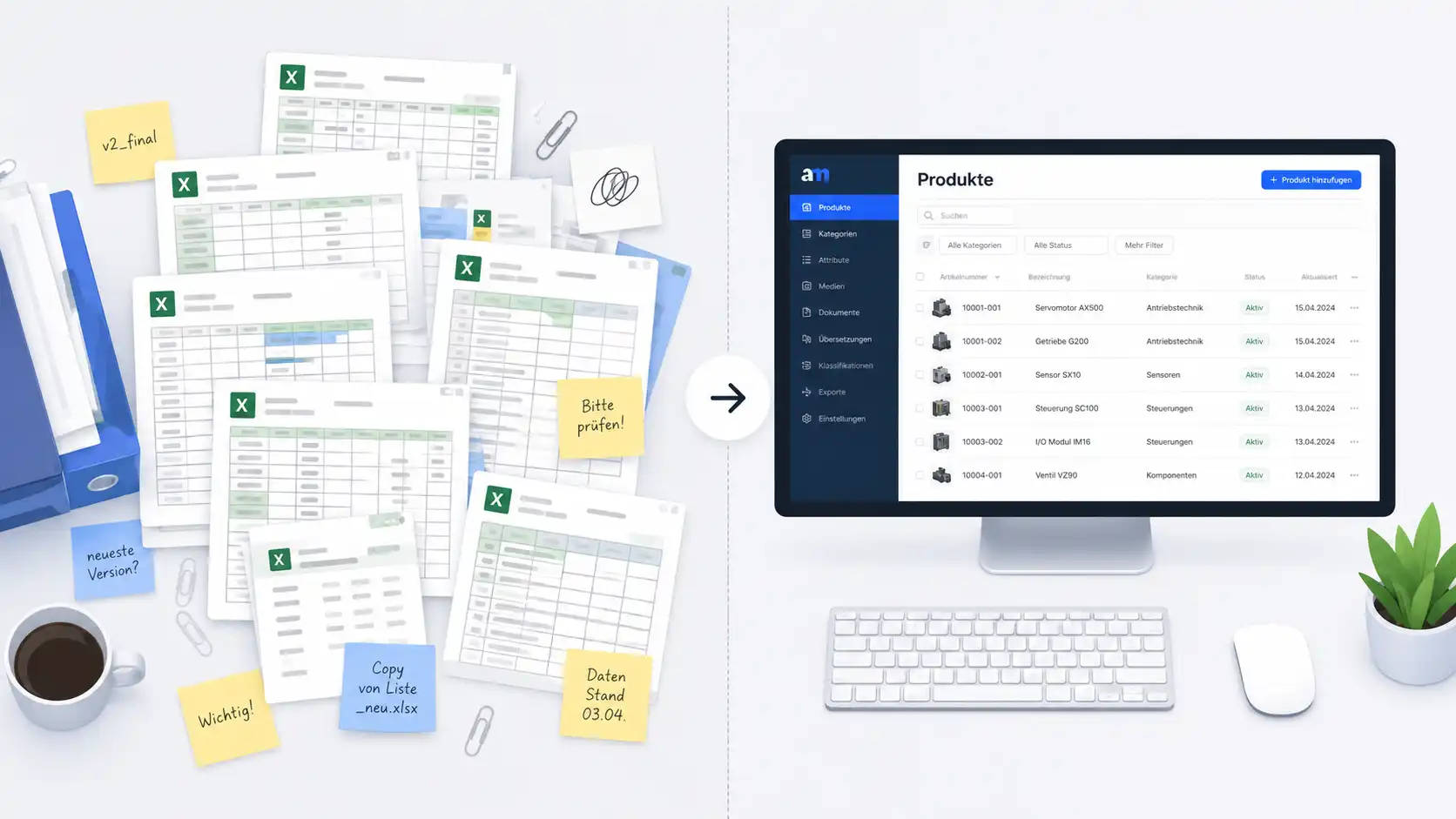 Von 20+ Excel-Listen zu einer zentralen Produktdatenquelle – wie ein Maschinenbauer seine Datenqualität in 12 Wochen in den Griff bekam